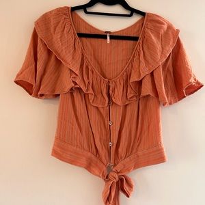Free People Ruffled top, button down with tie